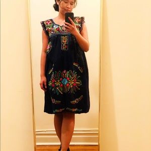 Blue Mexican Oaxacan Dress boho 1970s